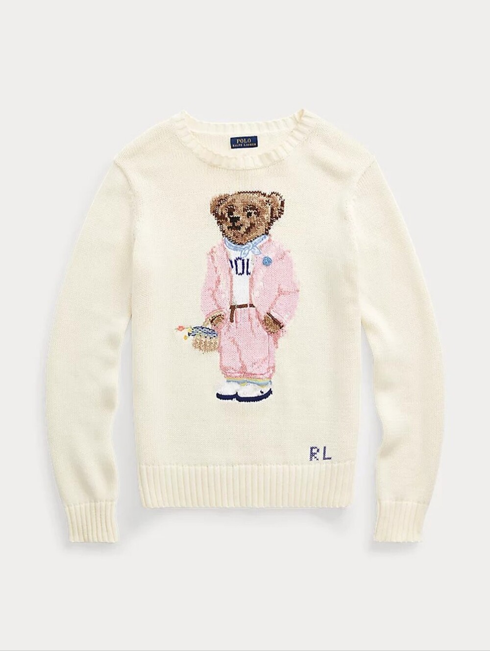 NWT Polo Ralph Lauren Picnic Polo Bear Sweater, Cream, Womens - Picture 2 of 8